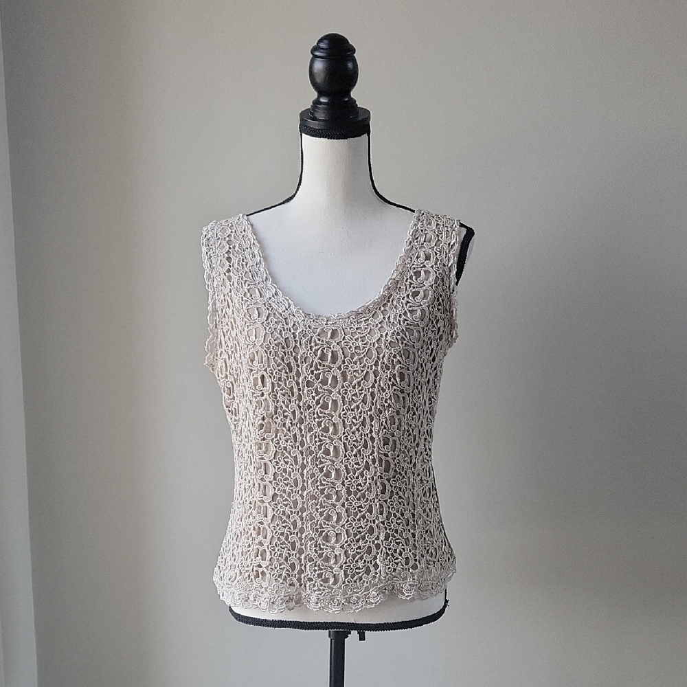 Sonya Ratay For San Andre Taupe Lace Women's Top Size Medium Vintage